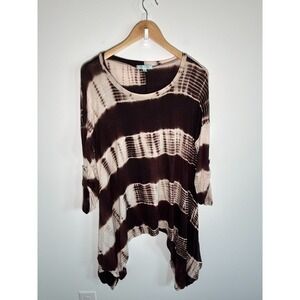 Forest Fairy Brown‎ Asymmetrical Womens Oversized Tunic Top Tie Dye Flowy Small